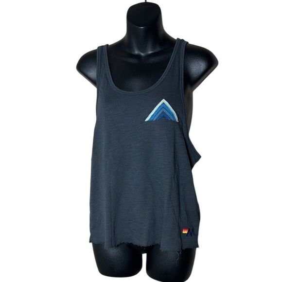 Aviator nation women’s small mountain stripe tank top raw hem embroidered - Picture 1 of 4